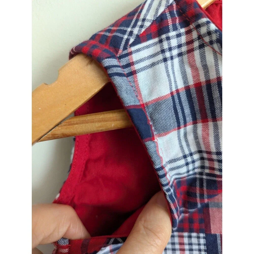 Gymboree Girls 4T Plaid Madras Patchwork Jumper Dress Red White Blue Patriotic